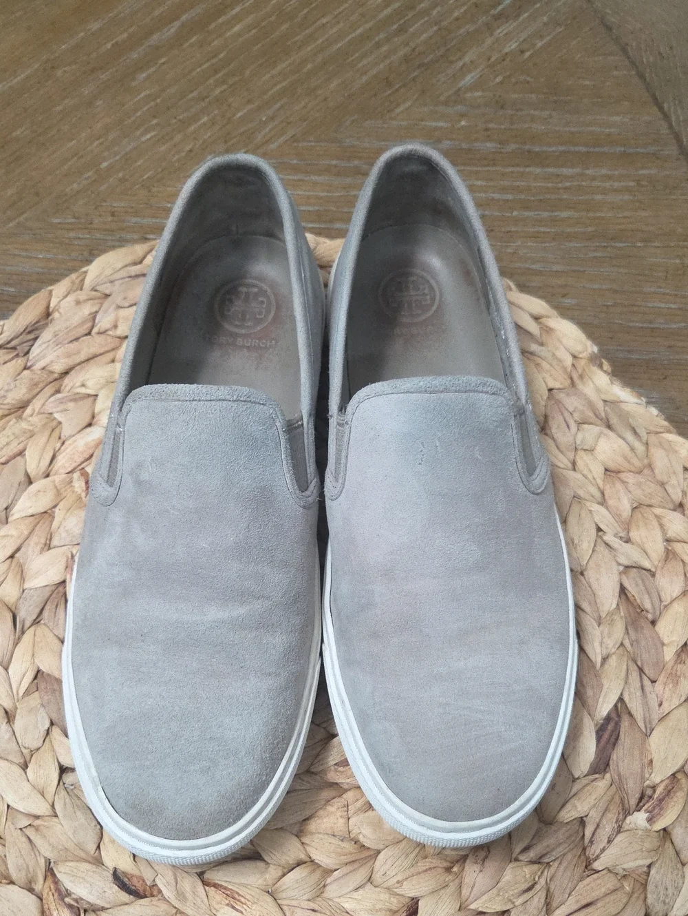 Tory Burch French Gray Kid Suede Jesse Slip On Sneakers Size 6M